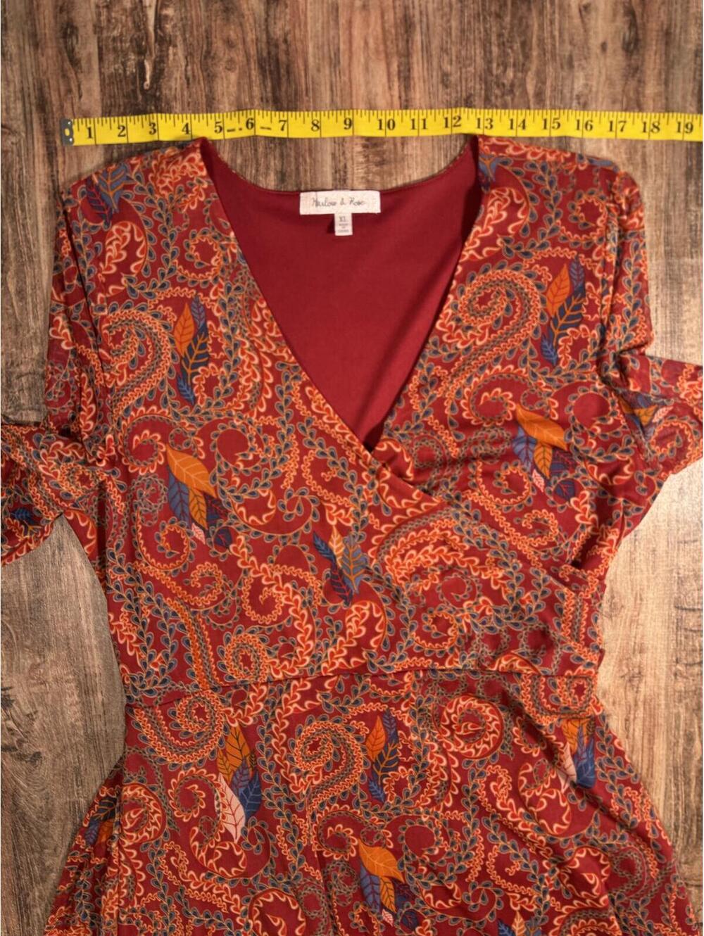 Harlow & Rose Burgundy Paisley Faux Wrap Maxi Dress - Picture 4 of 9